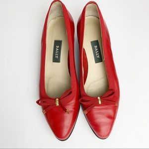 Gorgeous Bally Red “Belle” Leather Bow Wedge Heel